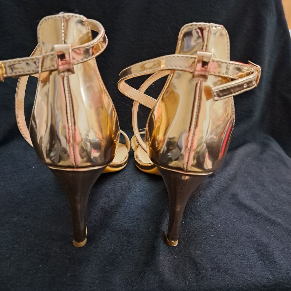 Zriey Strappy 3” Stiletto High Heels - Size 8 1/2M- metallic Rose Gold - Picture 5 of 11
